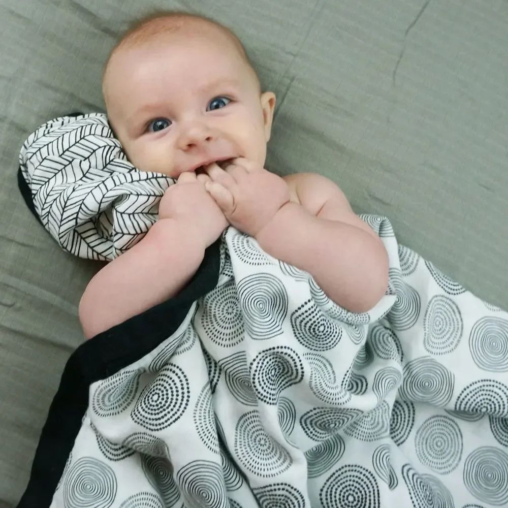 Modern Black & White circles and herringbone swaddle blanket